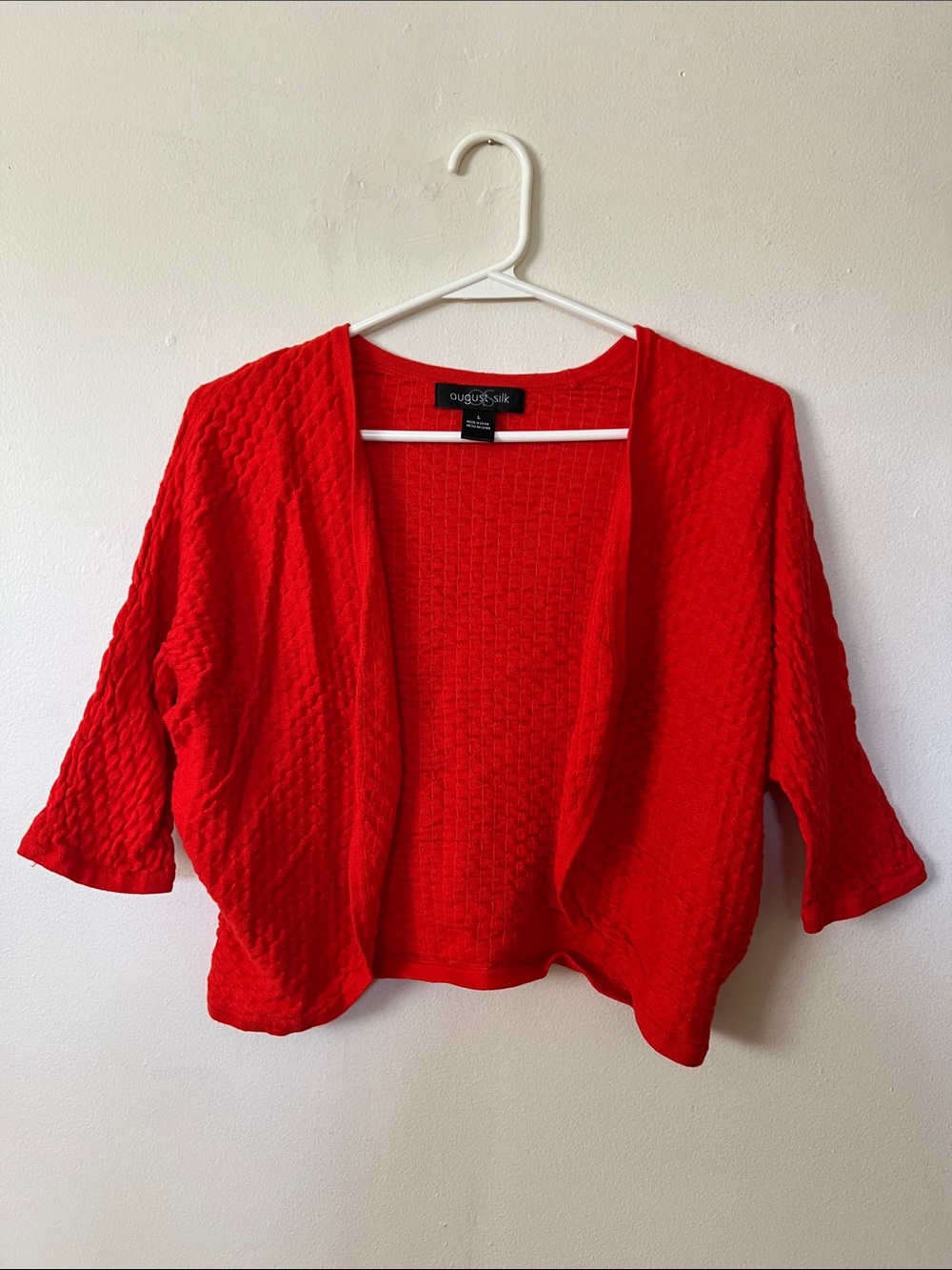 August Silk Open Front Red Knit Cardigan